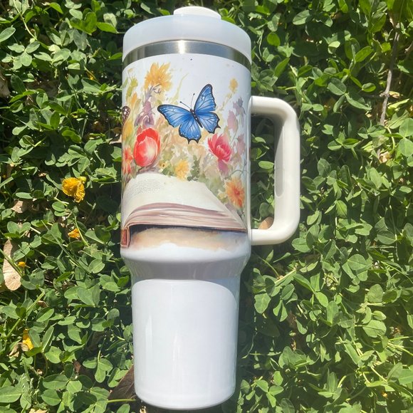Custom 40 oz Tumbler Colorful Book and butterfly Double-wall vacuum insulation T - Picture 3 of 7